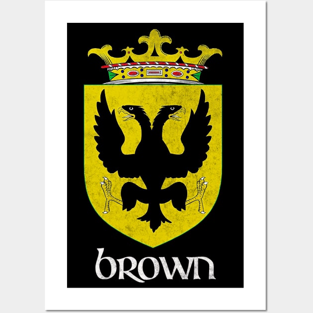 Brown Surname / Faded Style Family Crest Coat Of Arms Design Wall Art by feck!